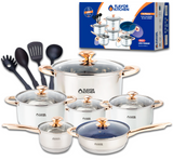 Batería de Cocina 16 Piezas | Ollas y Sartén con Tapa | Acero Inoxidable