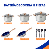 Batería de Cocina 12 Piezas | Sartenes Antiadherentes y Acero Inoxidable | Juego de Ollas y Sartenes