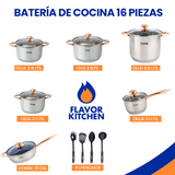 Batería de Cocina 16 Piezas | Ollas y Sartén con Tapa | Acero Inoxidable
