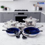 Batería de Cocina Pro12 Piezas | Sartenes Antiadherentes y Acero Inoxidable | Juego de Ollas y Sartenes