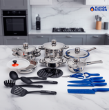 Batería de Cocina 26 Piezas | Sartenes Antiadherentes y Acero Inoxidable | Juego de Ollas y Sartenes