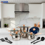 Batería de Cocina 16 Piezas | Ollas y Sartén con Tapa | Acero Inoxidable